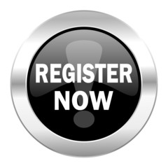 Aufkleber - register now black circle glossy chrome icon isolated
