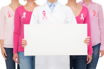 Canvas Print - close up of women with cancer awareness ribbons