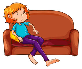 Wall Mural - A woman resting at the sofa