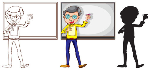 Wall Mural - Sketch of a teacher in three different colors