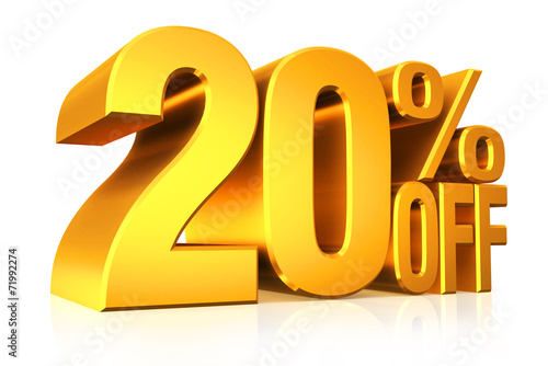 Cuadros en Lienzo 3D render gold text 20 percent off.