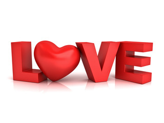 Aufkleber - Red heart in word love isolated over white with reflection