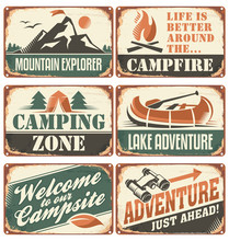 Set Of Vintage Outdoor Camp Signs