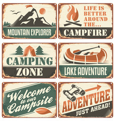 Set of vintage outdoor camp signs