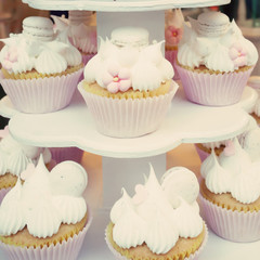 Sticker - Vintage soft cupcakes in a display