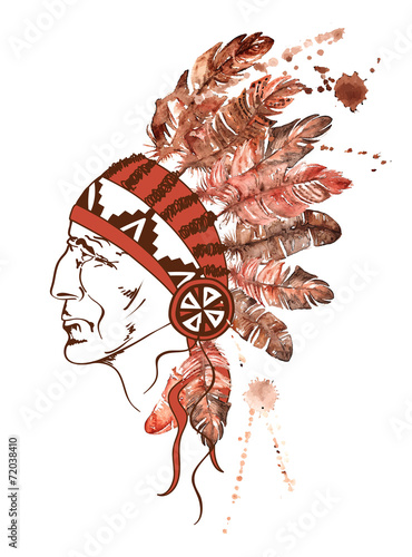 Plakat na papierze fotorealistycznym Akwarela native american indian chief