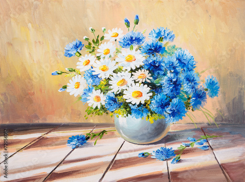 Fototapeta do kuchni oil painting still life, bouquet of flowers on a wooden table