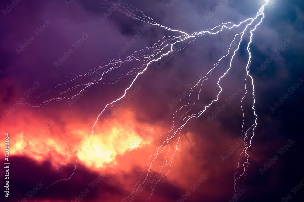 Lightning in Front of a Dramatic Background - obrazy, fototapety, plakaty 