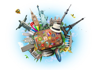 Wall Mural - travel, world landmarks on the background of blue sky