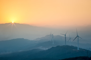 Poster - wind farm in sunset