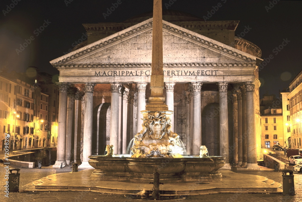 Obraz na płótnie Monumentalny Panteon nocą, Rzym, Włochy  w salonie