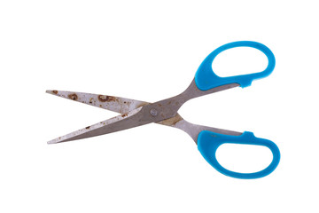 blue scissors rusty isolated