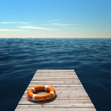 Wooden Pier With Lifebuoy