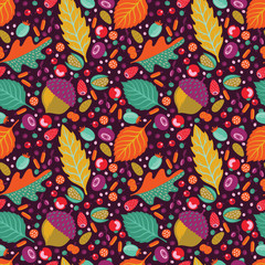 Poster - Autumn floral seamless pattern