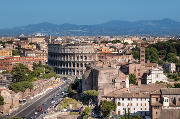 Fototapete - Ariel view of Colosseum and Roman Forum..
