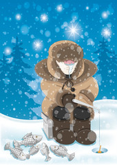 Wall Mural - Winter fishing.