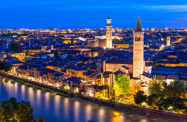 Wall Mural - Night aerial view of Verona. Italy