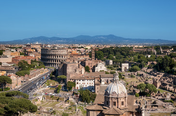 Wall Mural - Ariel view of Rome: including the Colosseum and Roman Forum..