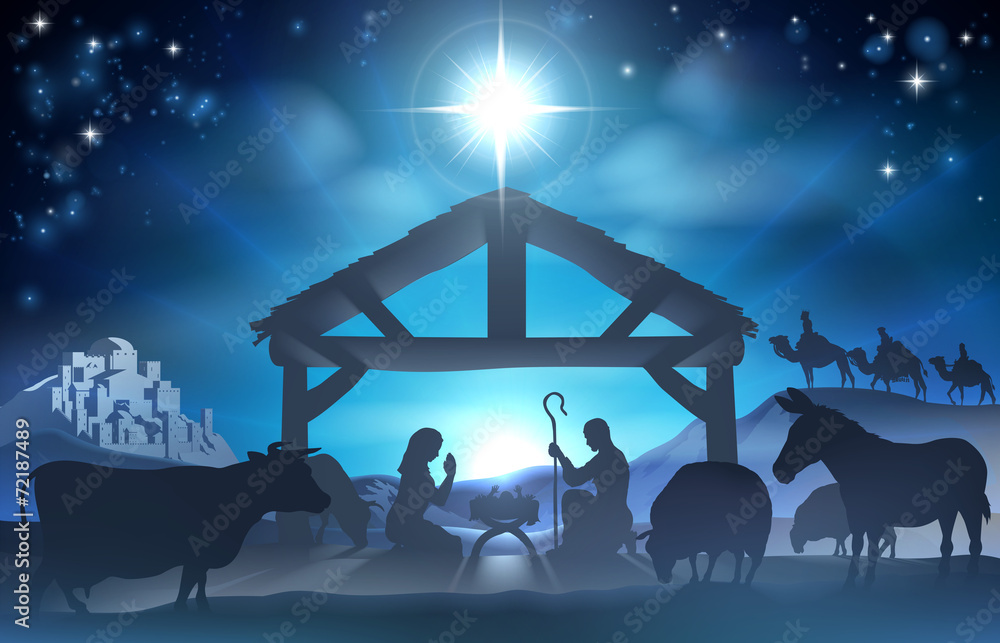 Christmas Nativity Scene - obrazy, fototapety, plakaty 