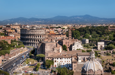 Fototapete - Ariel view of Rome: including the Colosseum and Roman Forum..