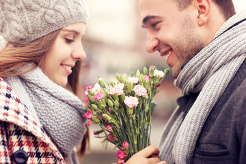 Wall Mural - Romantic couple with flowers