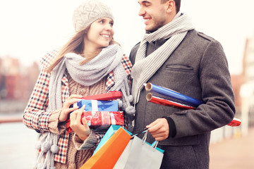 Sticker - Beautiful couple with Christmas presents