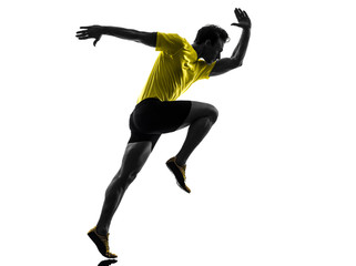 Wall Mural - young man sprinter runner running silhouette