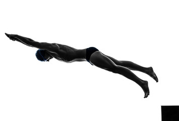 Wall Mural - young man swimmer swimming silhouette