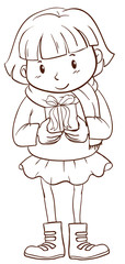 Poster - A plain sketch of a girl holding a christmas gift