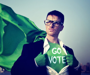 Superhero Businessman Go Vote Power Concept