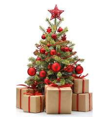 decorated christmas tree and gifts