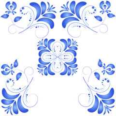 Seamless texture with blue flowers in Gzhel style. Vector illust