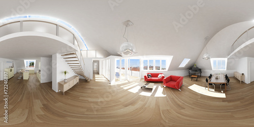 Poster 360° attic apartment livingroom rendering 3d