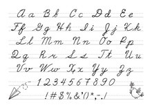 Hand Drawn Uppercase Calligraphic Alphabet And Number.