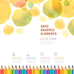 Wall Mural - watercolor style education infographic with colorful pencils