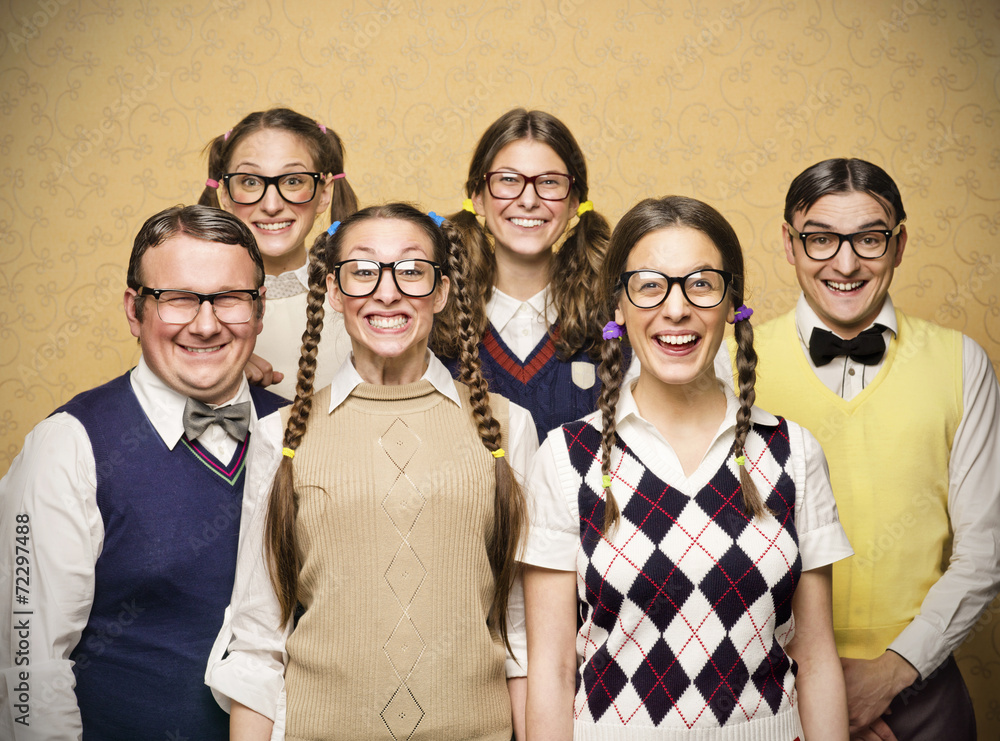 Portrait of small group of nerds - obrazy, fototapety, plakaty 
