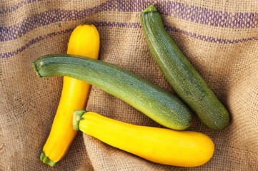 green and yellow zucchini at the farm market