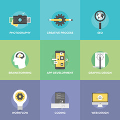 Aufkleber - Creative web development flat icons set