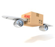 © koya979 - air mail 3d concept - cardboard box with wings and jet engines