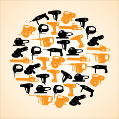 power tools black and yellow icons in circle eps10