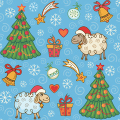  Seamless pattern with cute christmas sheep