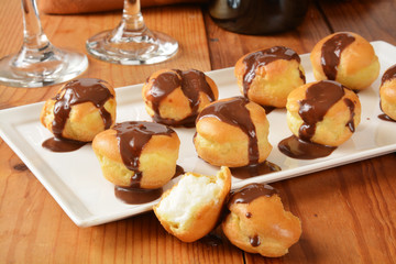 Wall Mural - Cream puffs with chocolate sauce