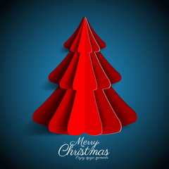 Creative paper Christmas tree on dark blue background. simple ve