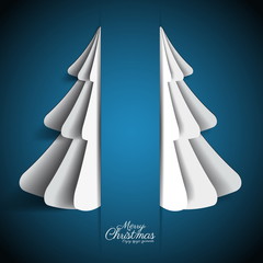 Wall Mural - Creative paper Christmas tree on dark blue background. simple ve