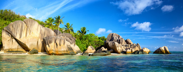 Wall Mural - Anse Source d'Argent beach panorama, La Digue, Seyshelles