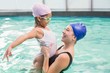 Happy mother and daughter in the swimming pool