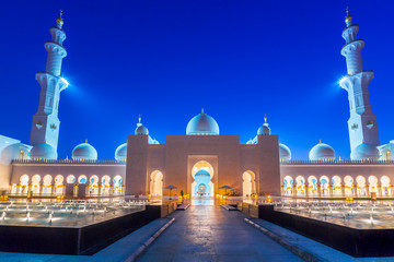 Wall Mural - Grand Mosque in Abu Dhabi at night, United Arab Emirates