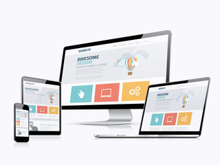 Poster - Flat responsive web design concept website development devices