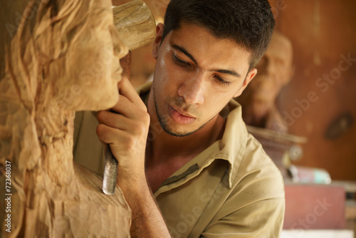 Fotografie, Obraz Sculptor young artist artisan working sculpting sculpture