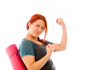 model isolated on plain background victory confident